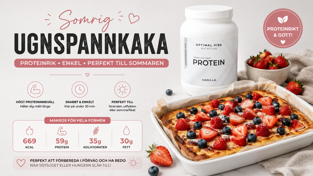 Proteinrik ugnspannkaka med vaniljprotein och färska bär